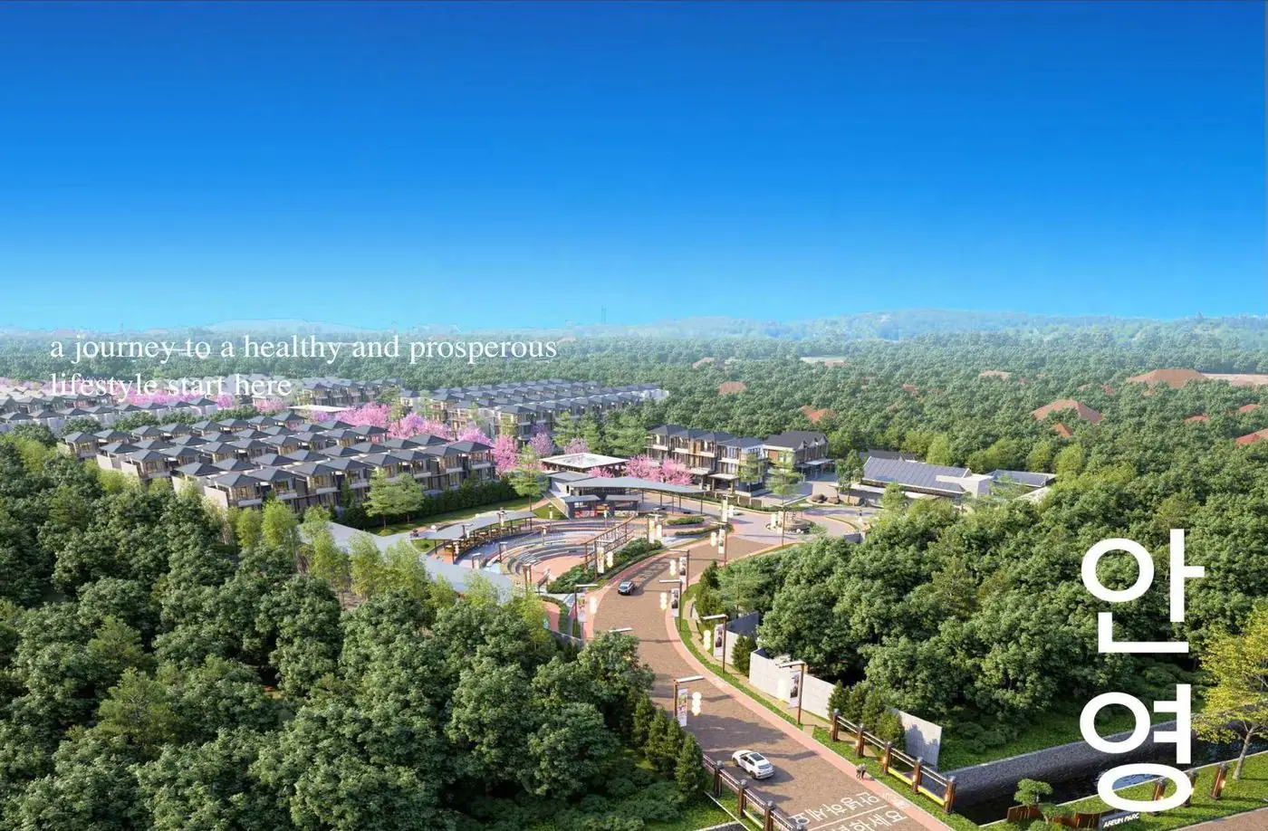 Suasana perumahan Areum Parc Bogor bertema Korea dengan konsep sportainment
